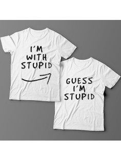 Парные футболки для влюбленных "I'm with stupid" и "Guess i'm stupid".