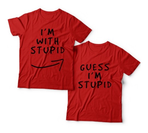 Парные футболки для влюбленных "I'm with stupid" и "Guess i'm stupid".