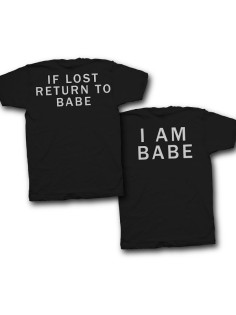 Парные футболки для влюбленных с надписями на спине "If lost return to babe" и "I am babe"