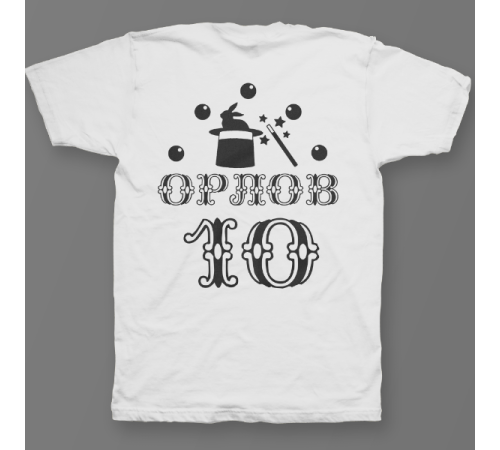 Именная футболка с цирковым шрифтом и атрибутами фокусника #78