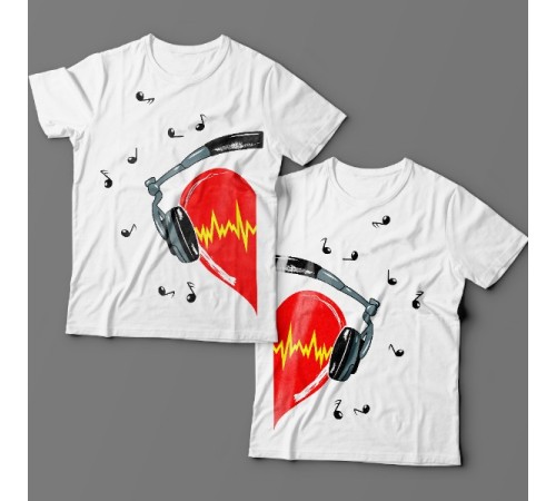 Парные футболки для влюбленных с сердцем в наушниках