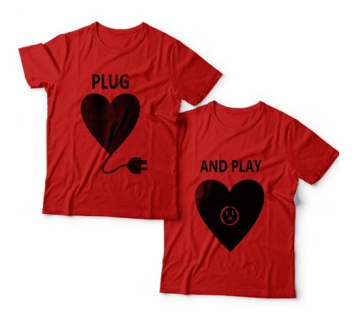 Парные футболки для влюбленных "Plug" и "And play"