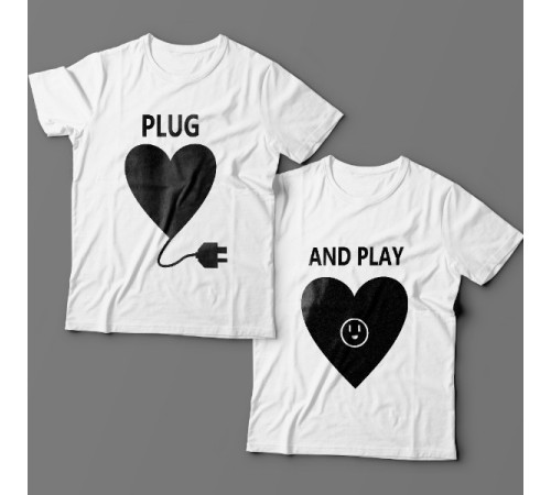 Парные футболки для влюбленных "Plug" и "And play"