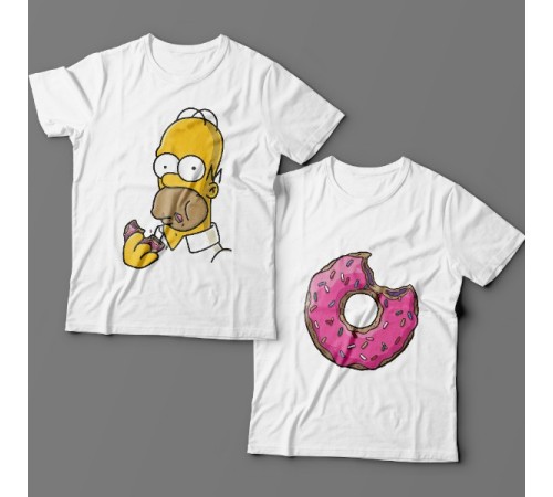 Парные футболки для влюбленных Гомер Симпсон и пончик