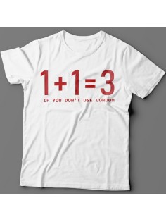 Прикольные футболки с надписью "1+1=3 if you don't use condom" ("1+1=3 если не используешь презерватив")