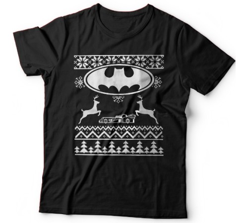 Прикольная футболка с новогодним принтом и знаком бэтмена