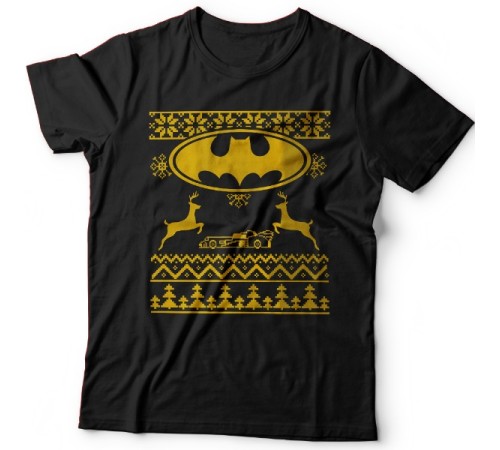 Прикольная футболка с новогодним принтом и знаком бэтмена