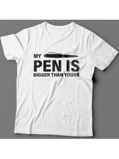 Прикольная футболка с надписью "My pen is bigger than yours" ("Моя ручка больше твоей")