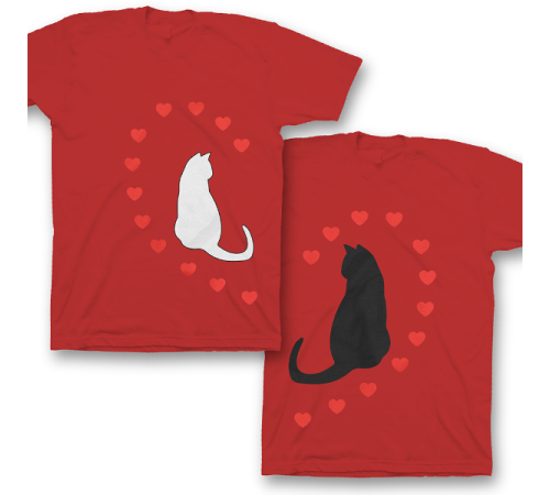 Парные футболки для влюбленных "Кошечки и сердечки"