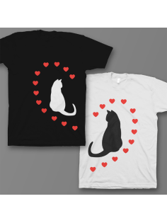 Парные футболки для влюбленных "Кошечки и сердечки"