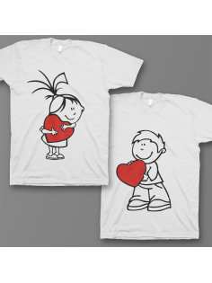 Парные футболки для влюбленных "Девочка и мальчик с сердечками"