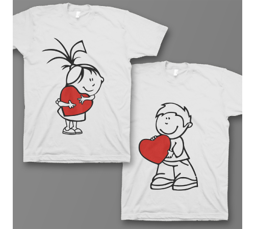 Парные футболки для влюбленных "Девочка и мальчик с сердечками"