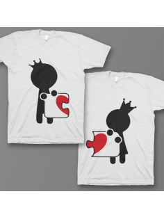 Парные футболки для влюбленных "Человечки соединяющие сердце-пазл"