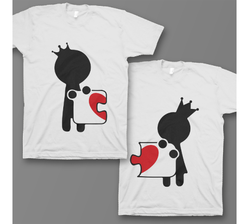 Парные футболки для влюбленных "Человечки соединяющие сердце-пазл"
