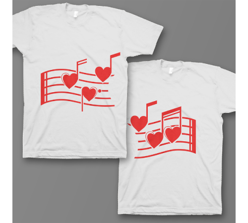 Парные футболки для влюбленных "Нотки-сердечки"