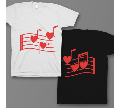 Парные футболки для влюбленных "Нотки-сердечки"