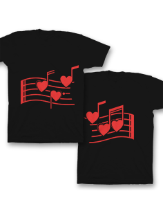 Парные футболки для влюбленных "Нотки-сердечки"