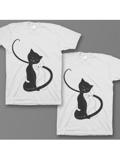 Парные футболки для влюбленных "Обнимающиеся котики"