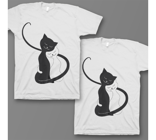 Парные футболки для влюбленных "Обнимающиеся котики"