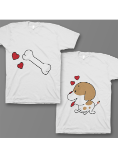 Парные футболки для влюбленных "Собачка и любимая косточка"