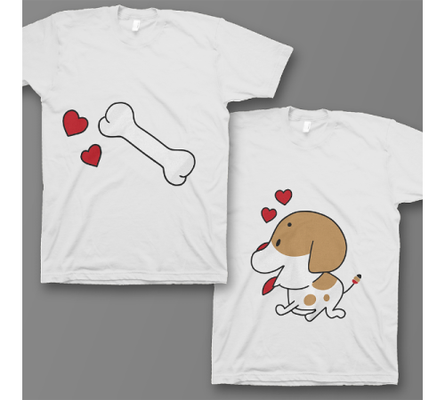 Парные футболки для влюбленных "Собачка и любимая косточка"