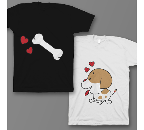 Парные футболки для влюбленных "Собачка и любимая косточка"