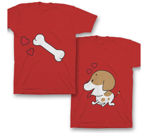 Парные футболки для влюбленных "Собачка и любимая косточка"