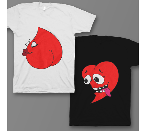 Парные футболки для влюбленных "Похотливые сердечками"