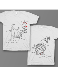 Парные футболки для влюбленных с изображением пирата и туристки