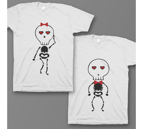 Парные футболки для влюбленных с изображением скелетиков
