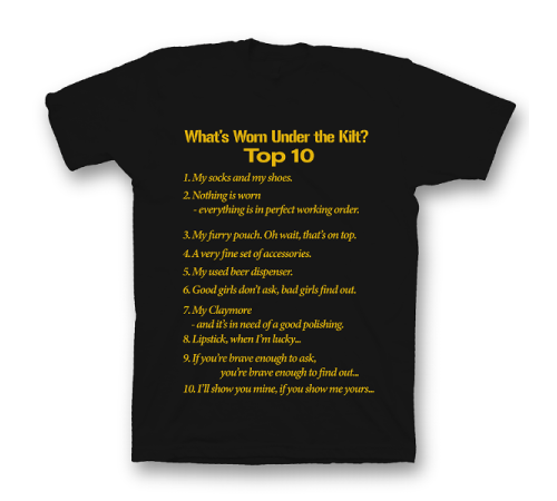 Прикольная футболка с принтом "What's Worn under the Kilt?"