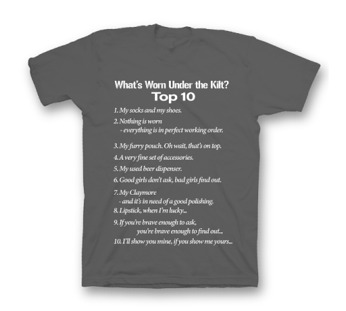 Прикольная футболка с принтом "What's Worn under the Kilt?"