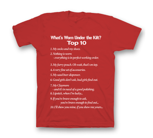 Прикольная футболка с принтом "What's Worn under the Kilt?"