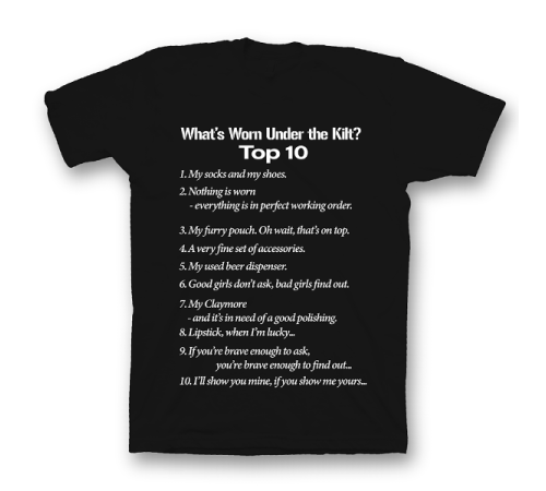 Прикольная футболка с принтом "What's Worn under the Kilt?"