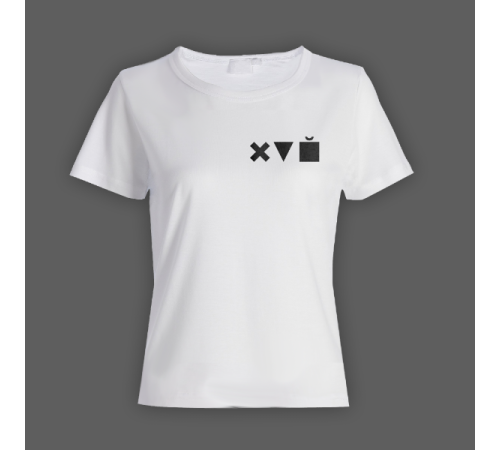 Женская прикольная футболка с маленьким принтом "Икс Треугольник Куб"