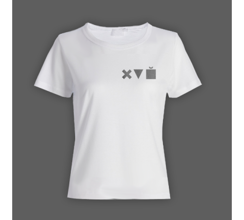 Женская прикольная футболка с маленьким принтом "Икс Треугольник Куб"