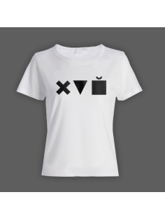 Женская прикольная футболка с принтом "Икс Треугольник Куб"