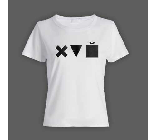 Женская прикольная футболка с принтом "Икс Треугольник Куб"