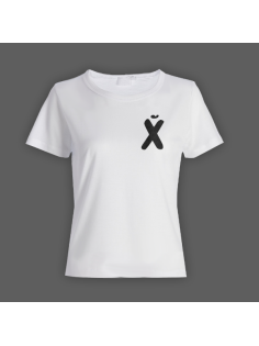 Женская прикольная футболка с маленьким принтом "буква Х*Й"