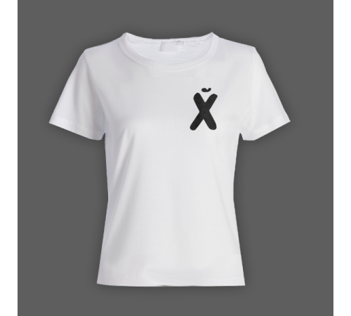 Женская прикольная футболка с маленьким принтом "буква Х*Й"