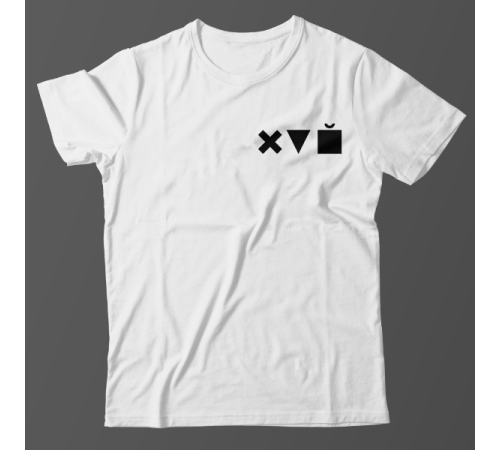 Прикольная футболка с маленьким принтом "Икс Треугольник Куб"