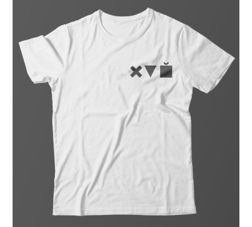 Прикольная футболка с маленьким принтом "Икс Треугольник Куб"