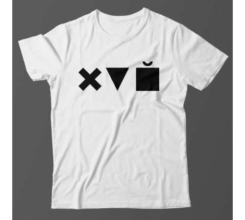 Прикольная футболка с принтом "Икс Треугольник Куб"