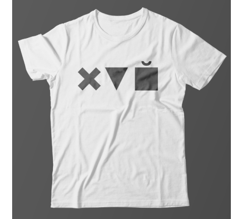 Прикольная футболка с принтом "Икс Треугольник Куб"