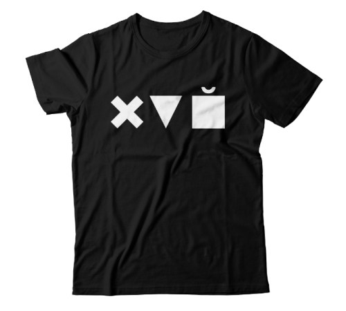 Прикольная футболка с принтом "Икс Треугольник Куб"