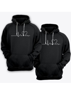 Парные толстовки с капюшоном для влюбленных с изображением сердца на линии пульса