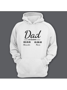 Толстовка с капюшоном для папы с надписью "Dad established", с датой рождения и именами детей