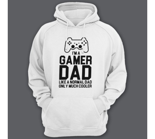 Толстовка с капюшоном для папы с надписью "I'm a gamer dad (like normal dad, only much cooler)"