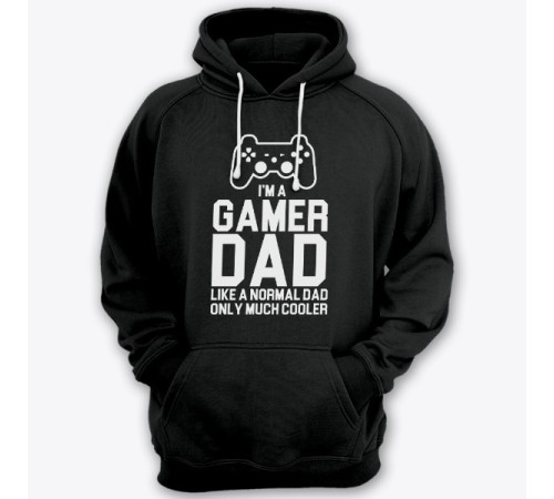 Толстовка с капюшоном для папы с надписью "I'm a gamer dad (like normal dad, only much cooler)"