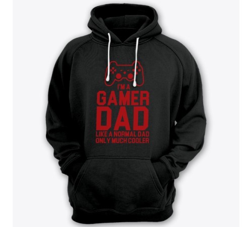 Толстовка с капюшоном для папы с надписью "I'm a gamer dad (like normal dad, only much cooler)"